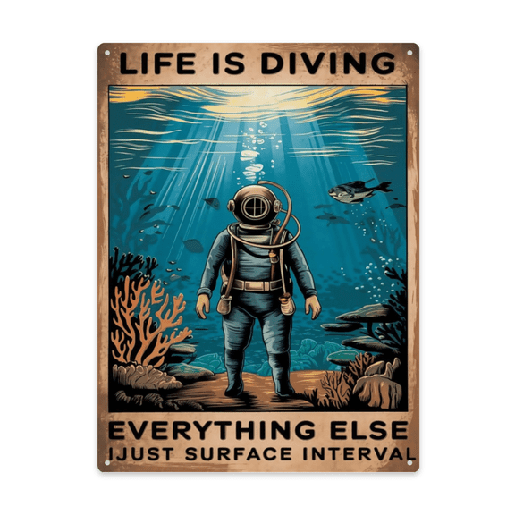 Decorative Quote Indoor Wall Art Based On Scuba Diving Poster Life Is Diving Everything Else Is Just Surface Interval 12X16 Inch Metal Sign Home Bar Wall Decor Decorative Wall Art Accent