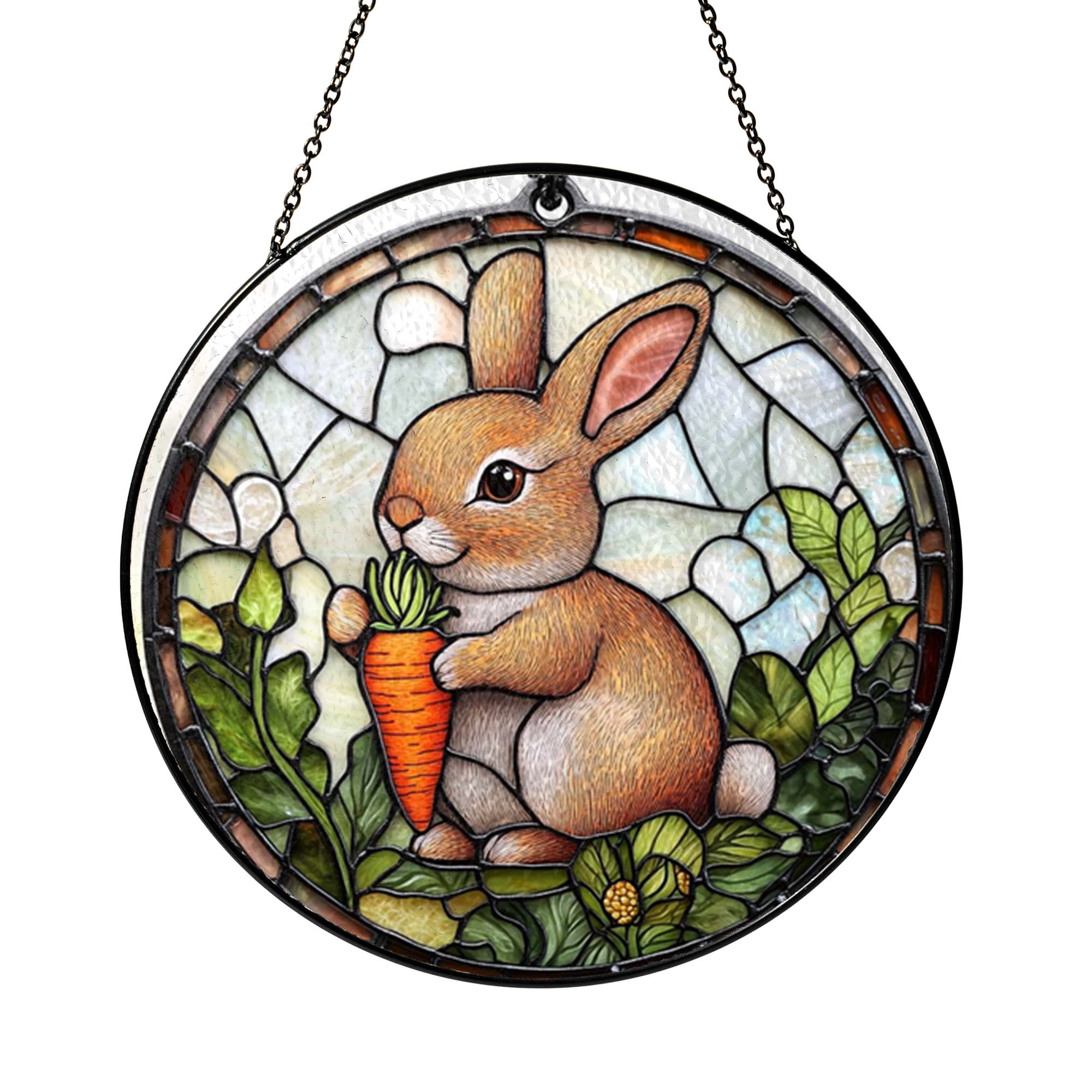 Decorative Rabbit Stained Glass Style Window Hanging, Bunny Art Panel ...