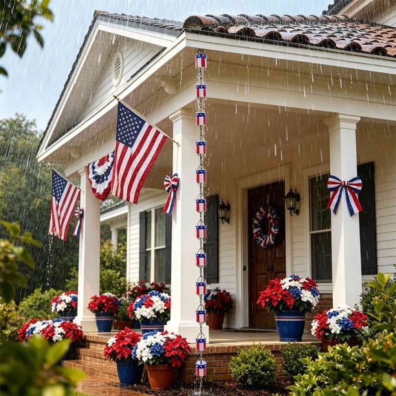 Decorative Rain Chains for Gutters 102.36 Inch Metal Rainwater Collector with Gutter Clip Set Soothing Wind Chime Sound Garden Drainage Channel in White Red Blue for Roof Housewarming Gift