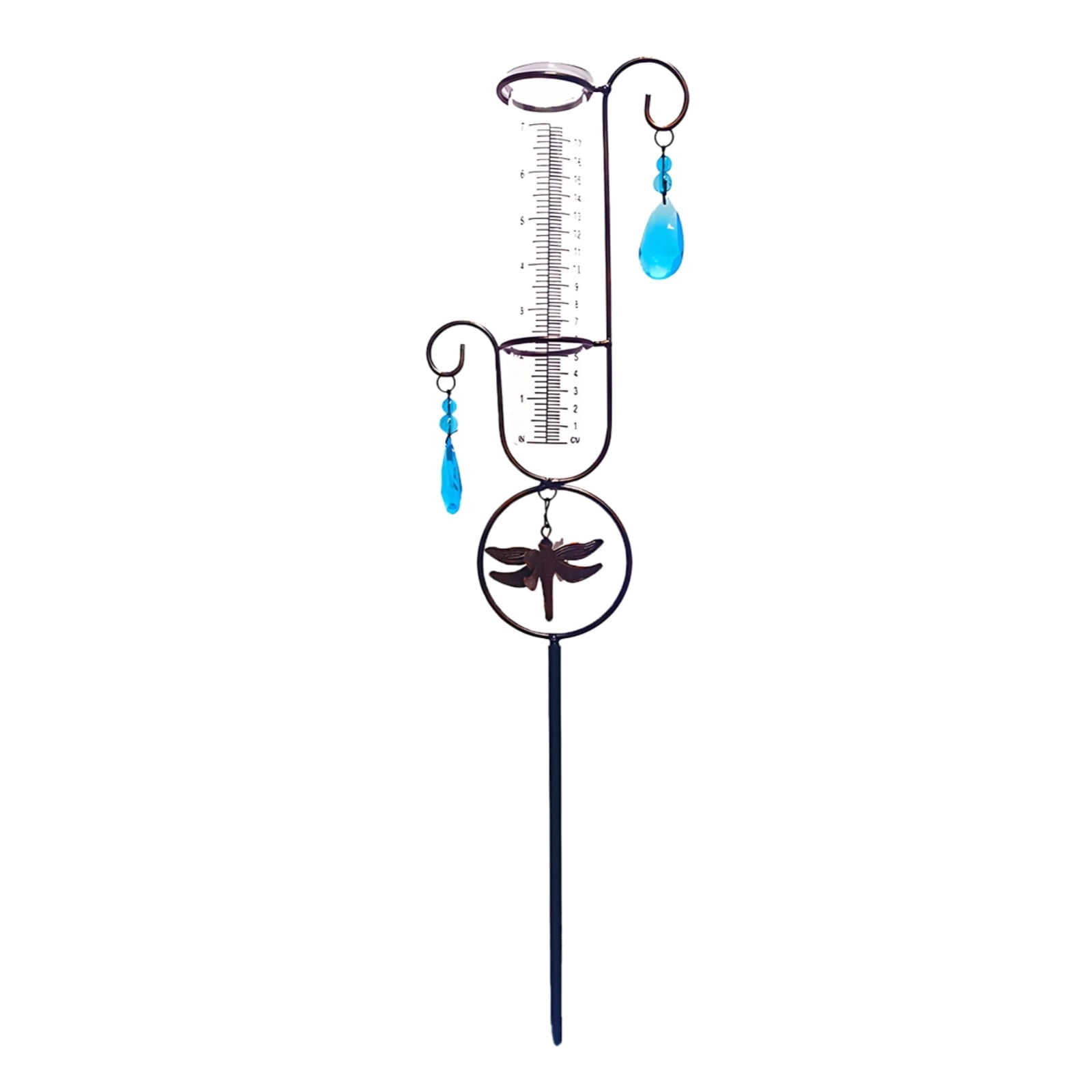 Decorative Rain Gauge Outdoor, Easy-to-Read Large Plastic Rain Gauge, Garden Yard Decoration with Dragonfly Motif, Heavy-Duty Metal Stand, 7 in (17.7 cm) Cylinder
