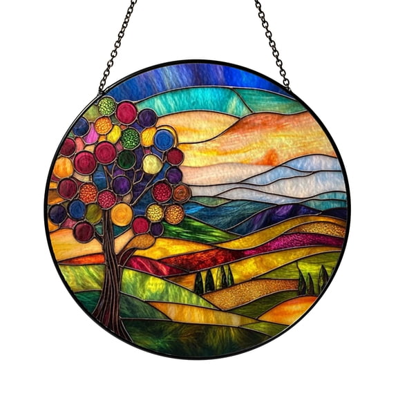 Decorative Rainbow Stained Glass Suncatcher Window Hanging, Colorful Window Ornament With Multicolor Spectrum Design