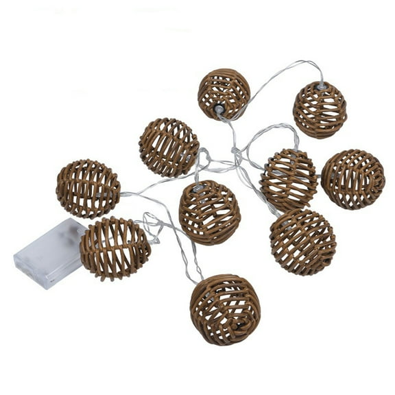 Decorative Rattan Wire Ball Style Lantern String Lights - 10 Lights with Rattan Wire Ball Style, Globe Rattan Wicker Ball Indoor Outdoor Patio String Light for Home Pergola Porch Party Backyard