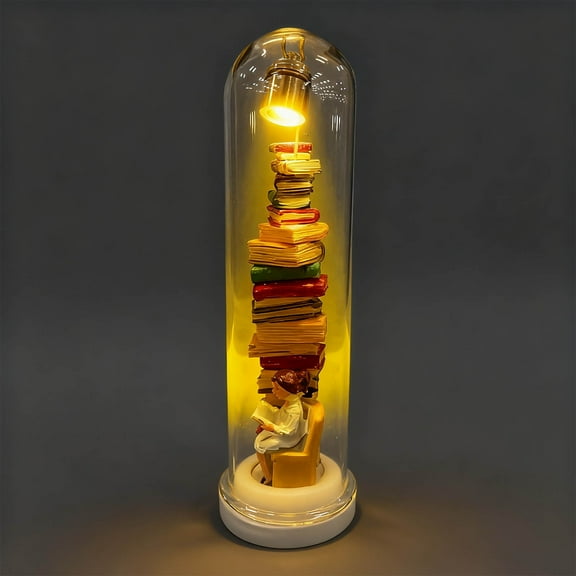 Decorative Reader Night Light,3D Miniature Book Lovers Sculpture Led Light, Led Resin Stained Stacked Books Lamp,Led Reader Night Light Mini Book Enthusiast Sculpture Mini Books Led Light Ornaments