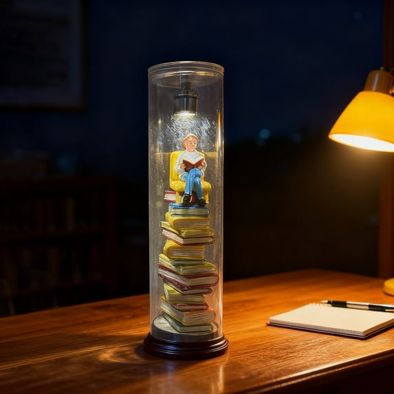 Decorative Reader Night Light,3D Miniature Book Lovers Sculpture Led Light, Led Resin Stained Stacked Books Lamp,Led Reader Night Light Mini Book Enthusiast Sculpture Mini Books Led Light Ornaments