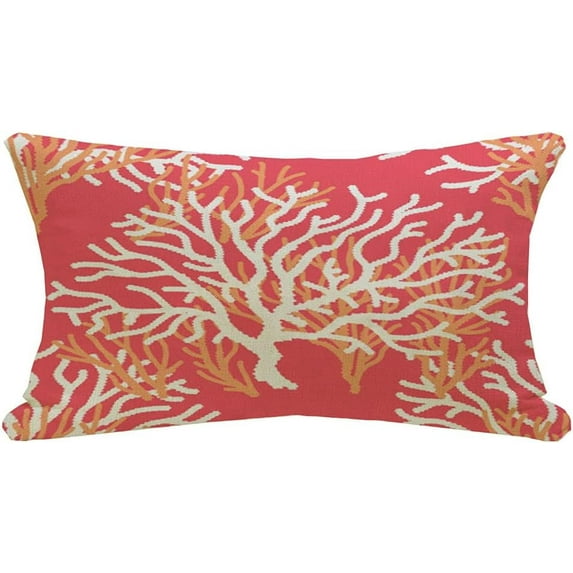 Decorative Rectangle Throw Lumbar Pillow Cover Elegant White Beauty Ocean Coral Starfish Reef Red Pattern Tropical Color Nature Typography Water Linen Cushion Cover 12 x 20 Inch for Couch Car Bench