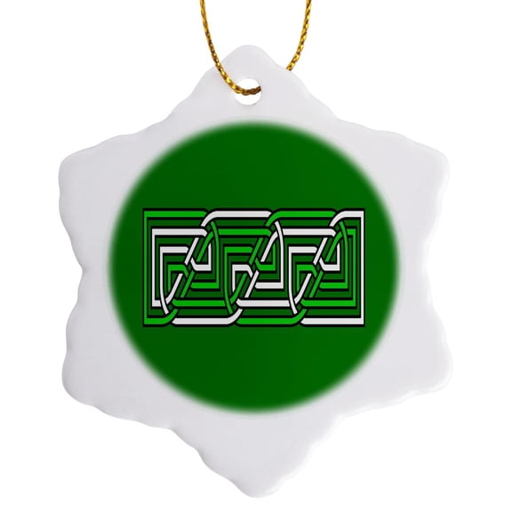 3drose, Decorative Rectangular Celtic Interlaced Knot Pattern 1, 3 inch Snowflake Porcelain Ornament