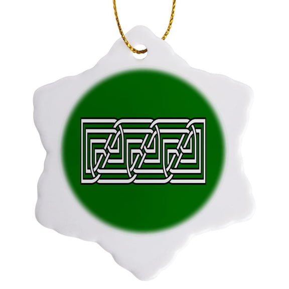 3drose, Decorative Rectangular Celtic Interlaced Knot Pattern 3, 3 inch Snowflake Porcelain Ornament