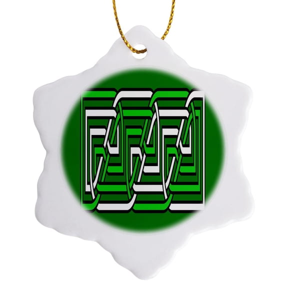 3drose, Decorative Rectangular Celtic Interwoven Knot Pattern 1, 3 inch Snowflake Porcelain Ornament
