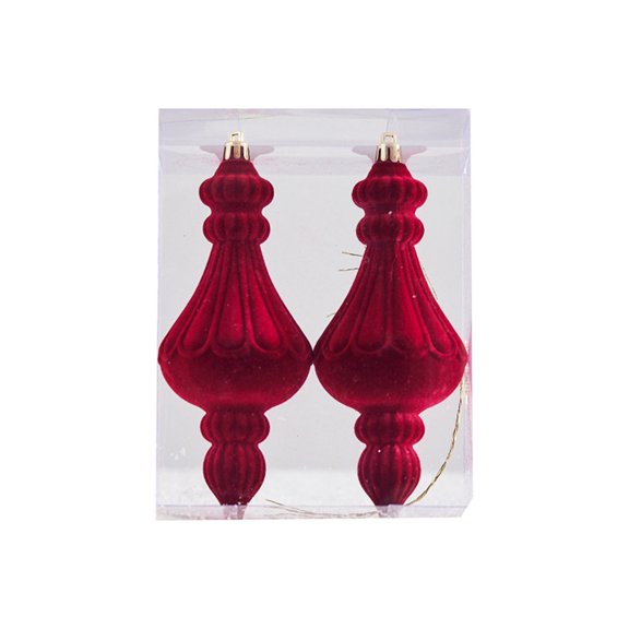 Decorative Red Conical Flocked Pendants for Festive Scene Arrangement and Irregular Shaped Ornamental Display with Elegant Textured Finish 2PCS