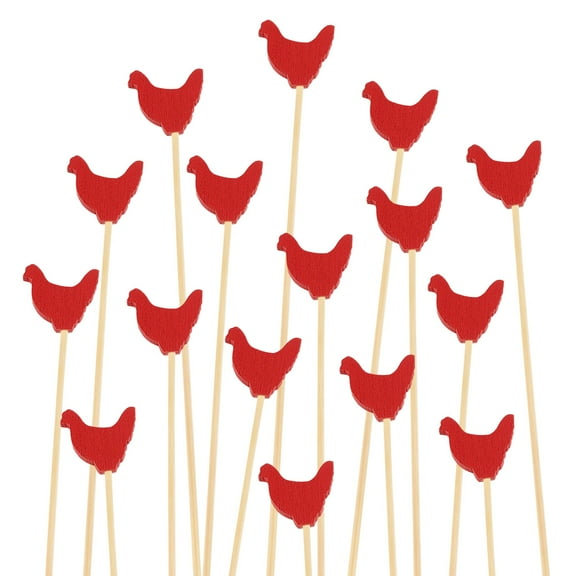 Decorative Red Rooster End Bamboo Cocktail Fruit Sandwich Picks Skewers for Catered Events, Holiday's, Restaurants or Buffets Party Supplies