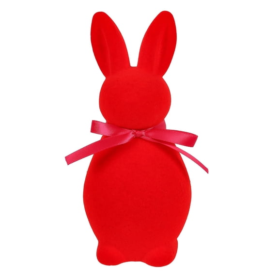 Decorative Red Velvet Bunny Figurine with Bow Perfect for Easter, Home Decor, and Gift Giving, 8 Inches Tall