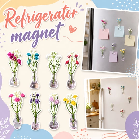 Decorative Refrigerator Magnets Set Of 8, Miniature Faux Plant Magnetic Bud Vases For Kitchen Decor, Cute Locker Accessories And Fun Whiteboard Decorations, A