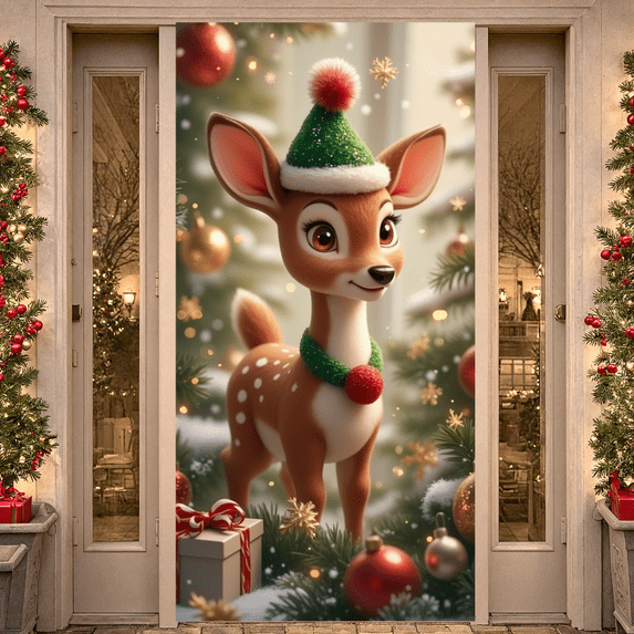 Decorative Reindeer Christmas Banner Cartoon Design Cute Deer Festive Gifts Holiday Decoration for Winter Party Indoor Celebration Holiday Gathering