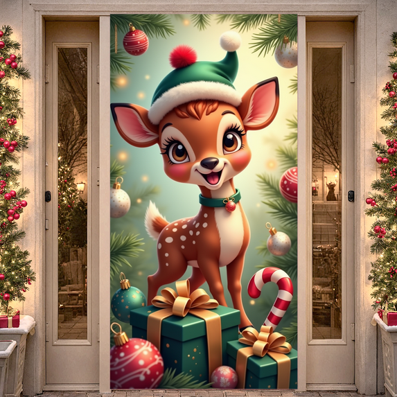Decorative Reindeer Christmas Banner Cartoon Design Cute Deer Festive Gifts Holiday Decoration for Winter Party Indoor Celebration Holiday Gathering