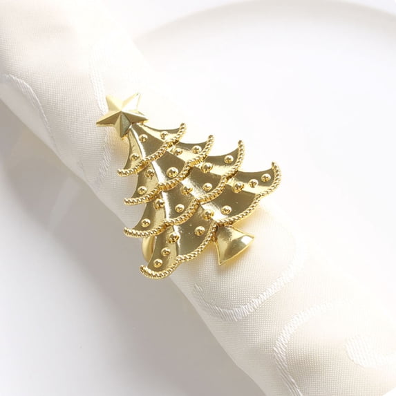 Decorative Reindeer Snowflake Christmas Tree Holiday Rhinestone Metal Napkin Rings - Set of 4 (Gold-Plated Christmas Tree)