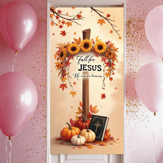 Decorative Religious Banner Autumn Theme Sunflower Design for Church Event Indoor Decoration Christian Gathering Harvest Festival