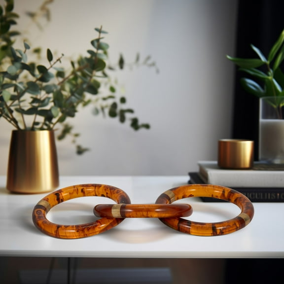 Decorative Resin Chain Link Sculpture - Polyresin Accent with Detailing - Glam Tabletop Ornament - Modern Home & Office Decor - Stylish Centerpiece for Shelves & Coffee Tables - 2" Brown, Tan, Gold