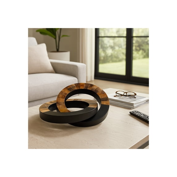 Decorative Resin Interlocking Rings Ornament for Home Decor - Stylish Sculpture Accent for Bathroom, Office, and Living Room Decor - Contemporary Shelf and Coffee Table Decorative Object - 12", Brown
