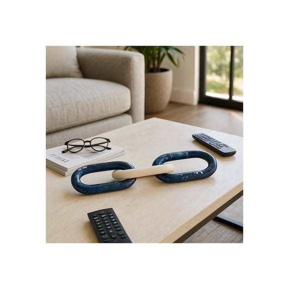 Decorative Resin Link Chain - Modern Sculpture for Home, Living Room Decor, and Office Spaces - Perfect House Shelf Decor, Coffee Table Accent, or Mantel Ornament - Elegant Centerpiece - 21", Blue