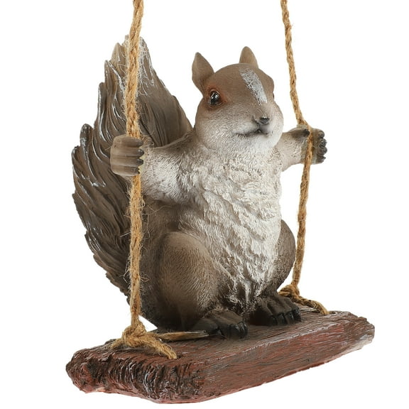 Resin Squirrel Figurine Hanging Ornament for Garden Decor, Outdoor Animal Statue on Swing, Cute Yard Decoration