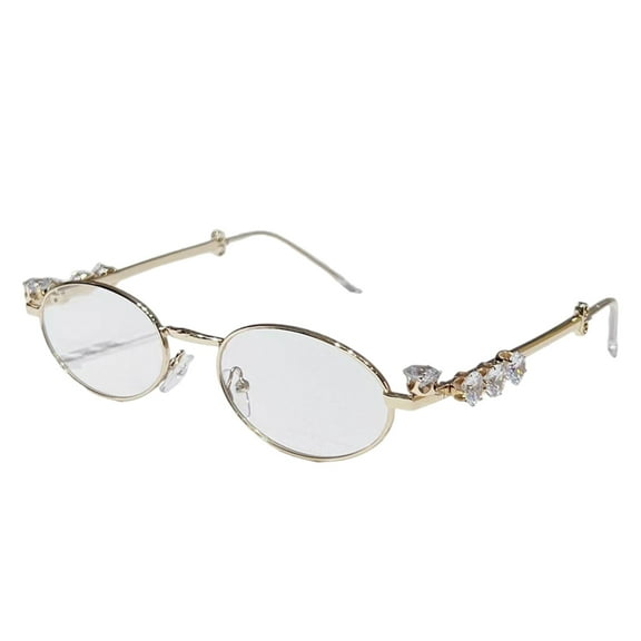 Decorative Rhinestones Eyeglasses Trendsetters for Vacation Dress Metal Oval Frame Frame Retro Fashion