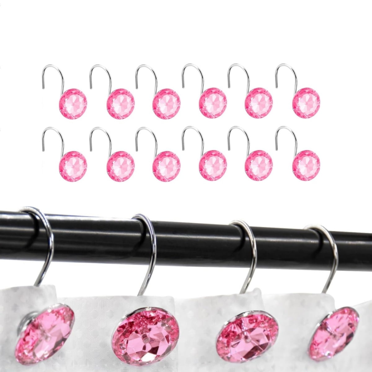 Decorative Rhinestones Shower Rings Hangers,12pack Reusable Curtain ...