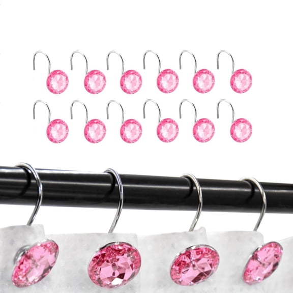 Decorative Rhinestones Shower Rings Hangers,12pack Reusable Curtain Rings,Yahome Durable Anti-Drop Shower Rings for Home,Offices Curtain