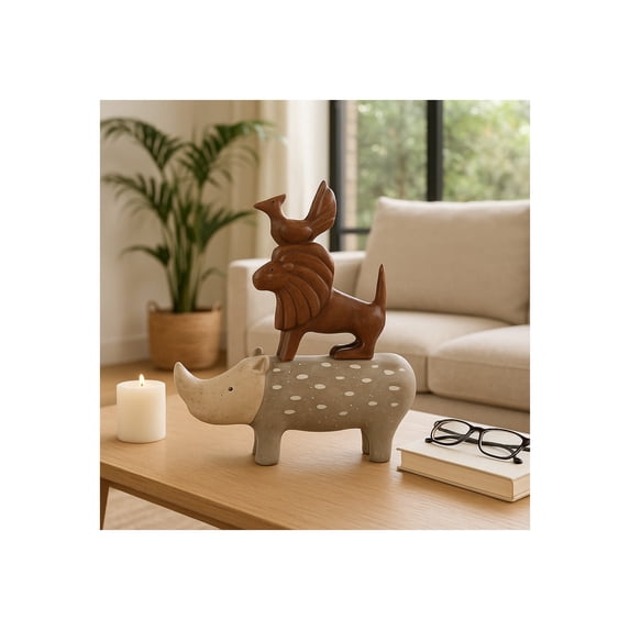 Decorative Home and Office Sculpture for Living Room Decor - Elegant Stacked Animal Figurine Perfect for Modern Living - Ornament Ideal for Bedroom, Shelf, or Coffee Table Decor - 9", Tan & Brown