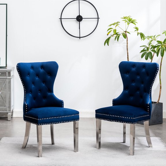 Soft Velvet and Decorative Back Ring / Blue Chair Set for Relaxing