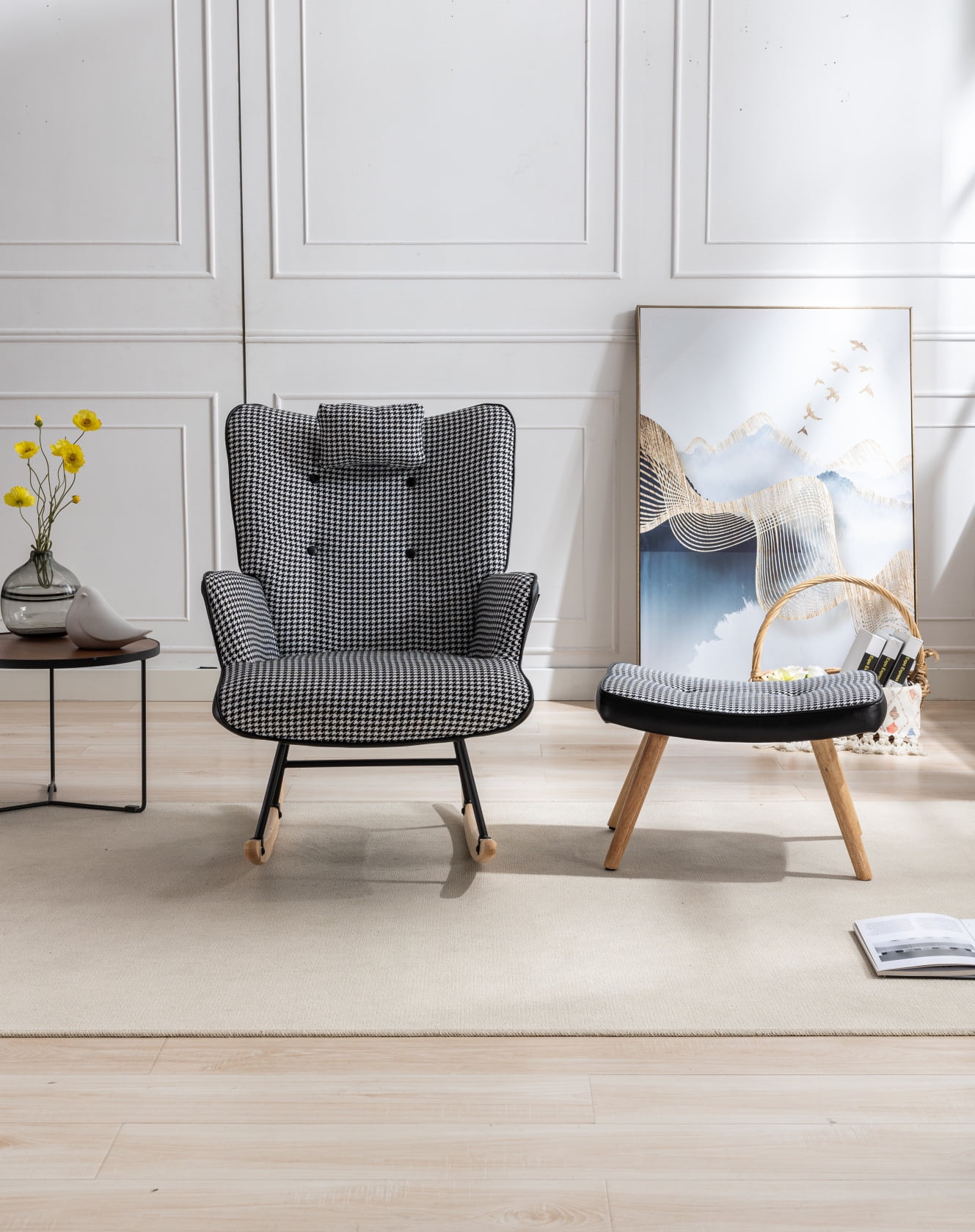 Decorative Rocking Chair, 35.5 inch Comfy Wingback Glider Rocker with ...