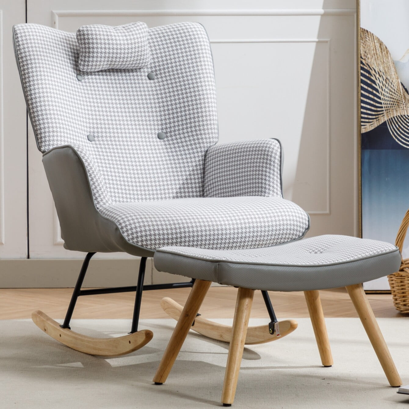 Decorative Rocking Chair, 35.5 inch Comfy Wingback Glider Rocker with ...