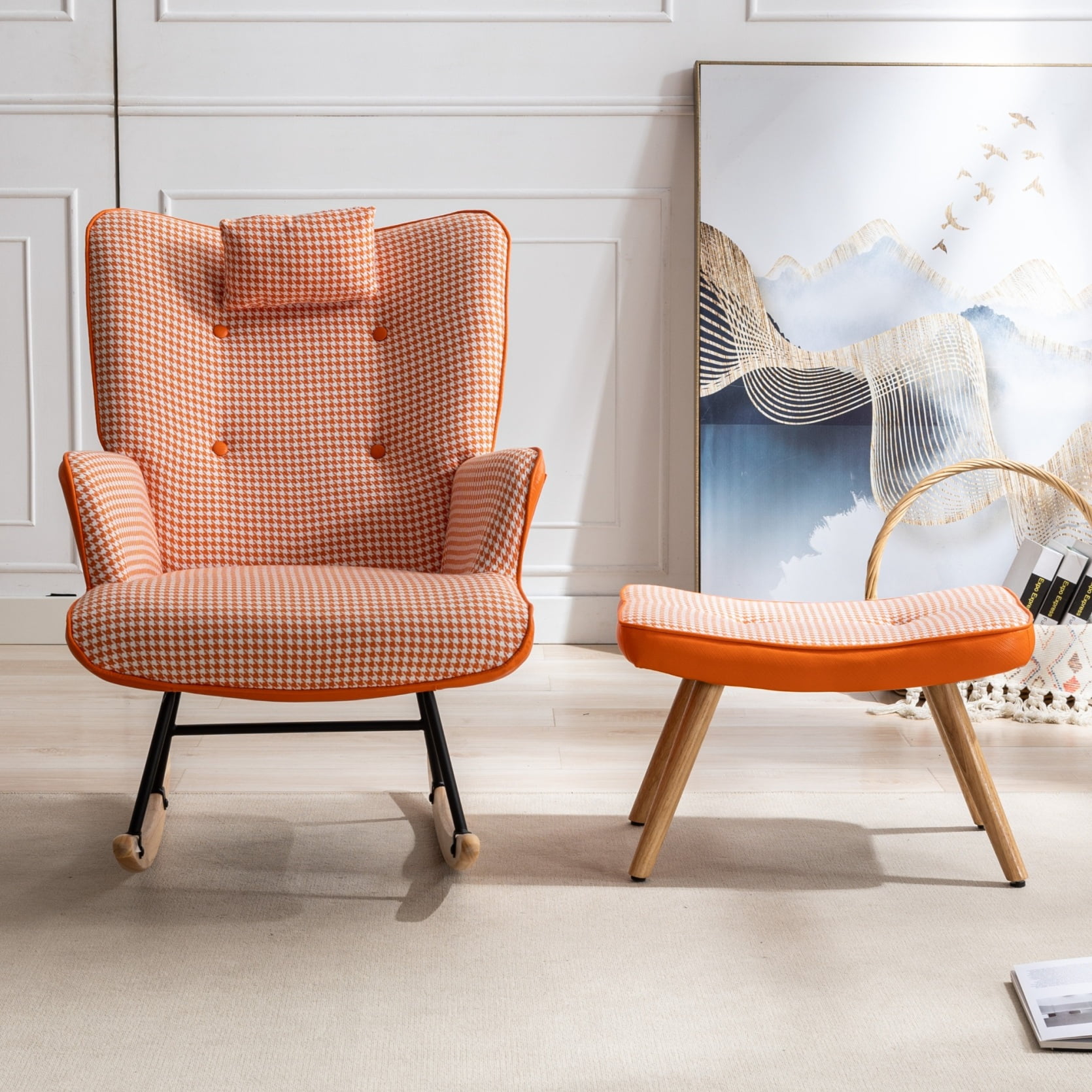 Decorative Rocking Chair, 35.5 inch Comfy Wingback Glider Rocker with ...