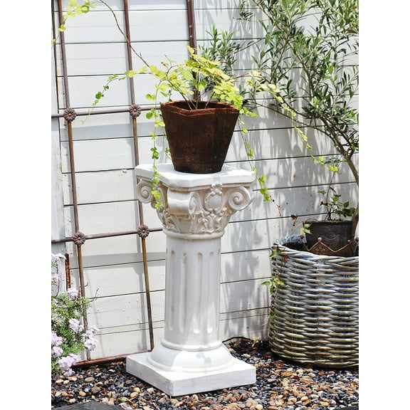 Decorative Roman Column Pedestal, MGO Cement with Fiber, Classical Garden Pillar, Indoor Outdoor Decor, Wrap Foam Safely Delivered from CA Local Warehouse (White, 21.7IN)
