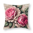 thumbnail image 1 of Decorative Romantic Rose Flower Pillow Cover Vintage Shabby Chic Peach Pink Rose Floral Cushion Cover Square Cotton Linen Pillowcase for Sofa Bedroom Car 18x18 Inch, 1 of 5