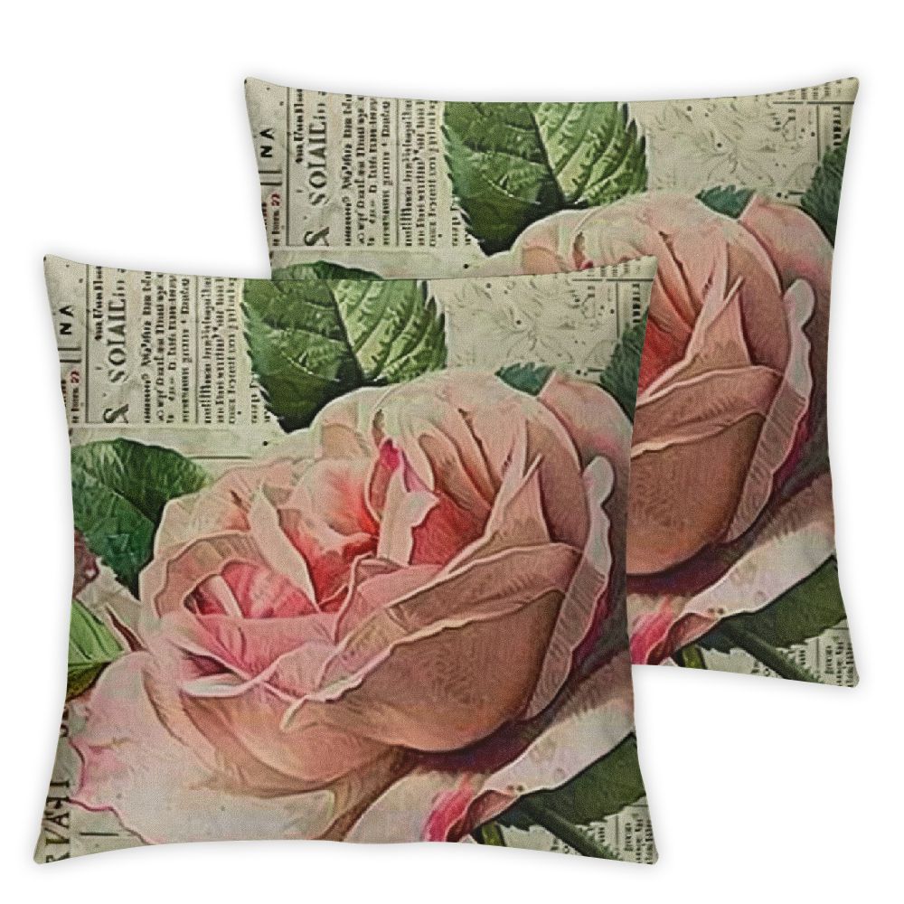 Decorative Romantic Rose Flower Pillow Cover Vintage Shabby Chic Peach