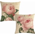 thumbnail image 1 of Decorative Romantic Rose Flower Pillow Cover Vintage Shabby Chic Peach Pink Rose Floral Cushion Cover Square Cotton Linen Pillowcase for Sofa Bedroom Car 18x18 Inch Set of 2 (Pink Rose), 1 of 5