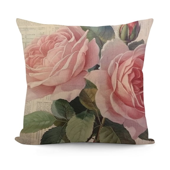 Decorative Romantic Rose Flower Pillow Cover Vintage Shabby Chic Peach Pink Rose Floral Cushion Cover Square Pillowcase for Sofa Bedroom Car
