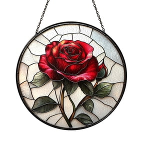 Decorative Rose Window Hanging – Stained Glass Style Botanical Decor