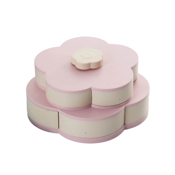Decorative Rotating Treat Box, Floral Design Double Tier Snack Bowl, ABS Candy Jar with Spinning Tray, Gift for Her, Kitchen Counter Decor