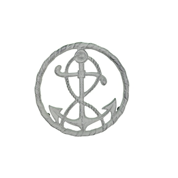 Decorative Round Cast Iron Trivet With Ships Anchor Design 7.75" Wide by Flag Emotes