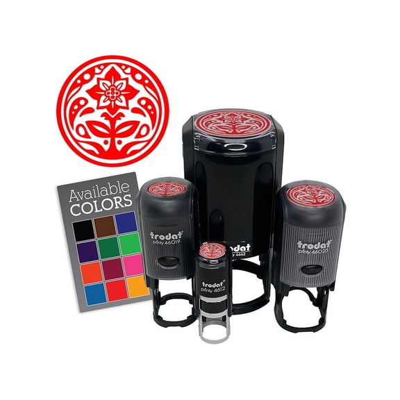Decorative Round Flower Floral Symbol Self-Inking Rubber Stamp Ink Stamper for Stamping Crafting Planners - 1/2 Inch Mini - Green Ink