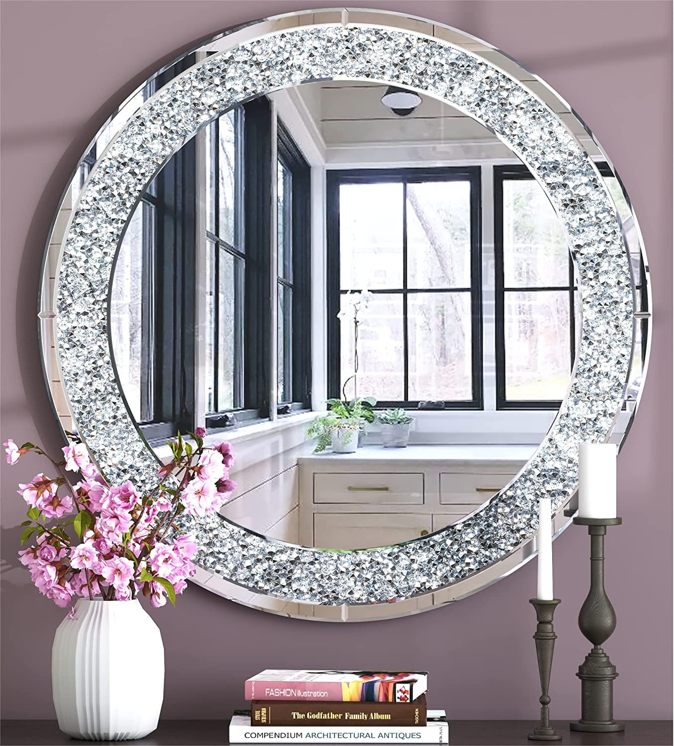 Decorative Round Mirrors Silver Wall Mirror Accent Wall Diamond Mirror