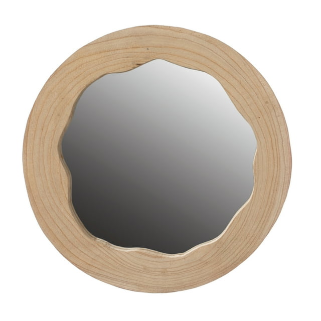 Decorative Round Natural Wood Wall Mirror for the Entryway, Living Room