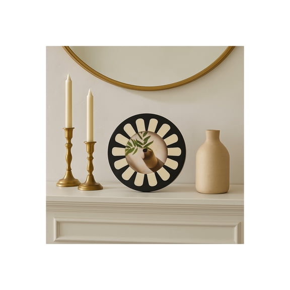 Elegant Round Photo Frame for Home Decor - Petal Design Picture Frame Perfect for Entryway and Tabletop Display - Decorative Frame Accent for Living Room, Bedroom, or Hallway - 7", Ivory & Tan