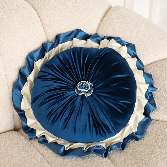 Decorative Round Pleated Throw Pillows, Pumpkin Throw Pillows, Vintage Velvet Floor Pillows for Sofa Couch Vanity Chair Bed,18.3" Diameter
