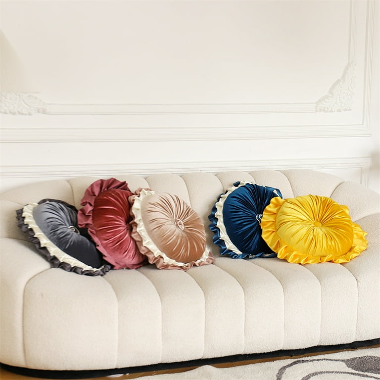 Decorative Round Pleated Throw Pillows Pumpkin Throw Pillows Vintage Velvet Floor Pillows for Sofa Couch Vanity Chair Bed 18.3 Diameter