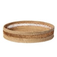 thumbnail image 1 of Decorative Round Rattan Tray - Hand Woven Serving Basket, Ideal for Coffee Table, Ottoman, Breakfast Drinks, Snacks, Centerpiece, Fruit, Bread, Stylish Serving Home Decoration, 1 of 5