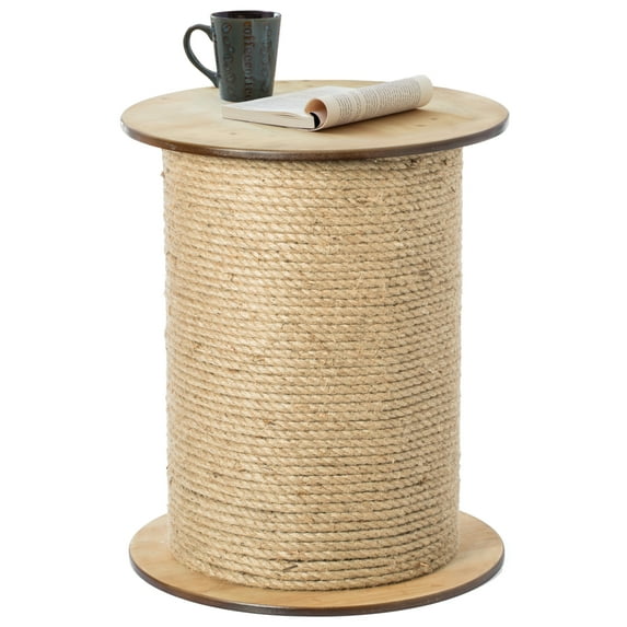 Vintiquewise QI003896 22.5 x 19 x 19 in. Decorative Round Spool Shaped Wooden Accent Side Table with Rope, Brown