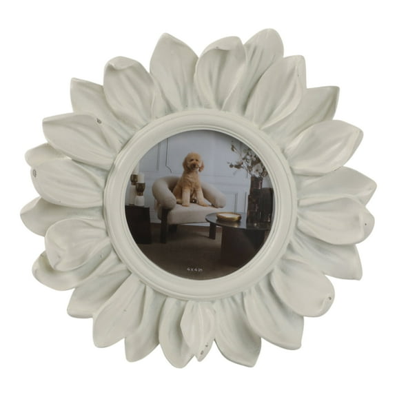 Decorative Round Sunflower Photo Frame Design - Stylish Picture Frame Perfect of Tabletop Surfaces or Wall Display - Chic Modern Frame Ideal for Dorm, Bedroom, and Home Decor Accent - 8", Ivory