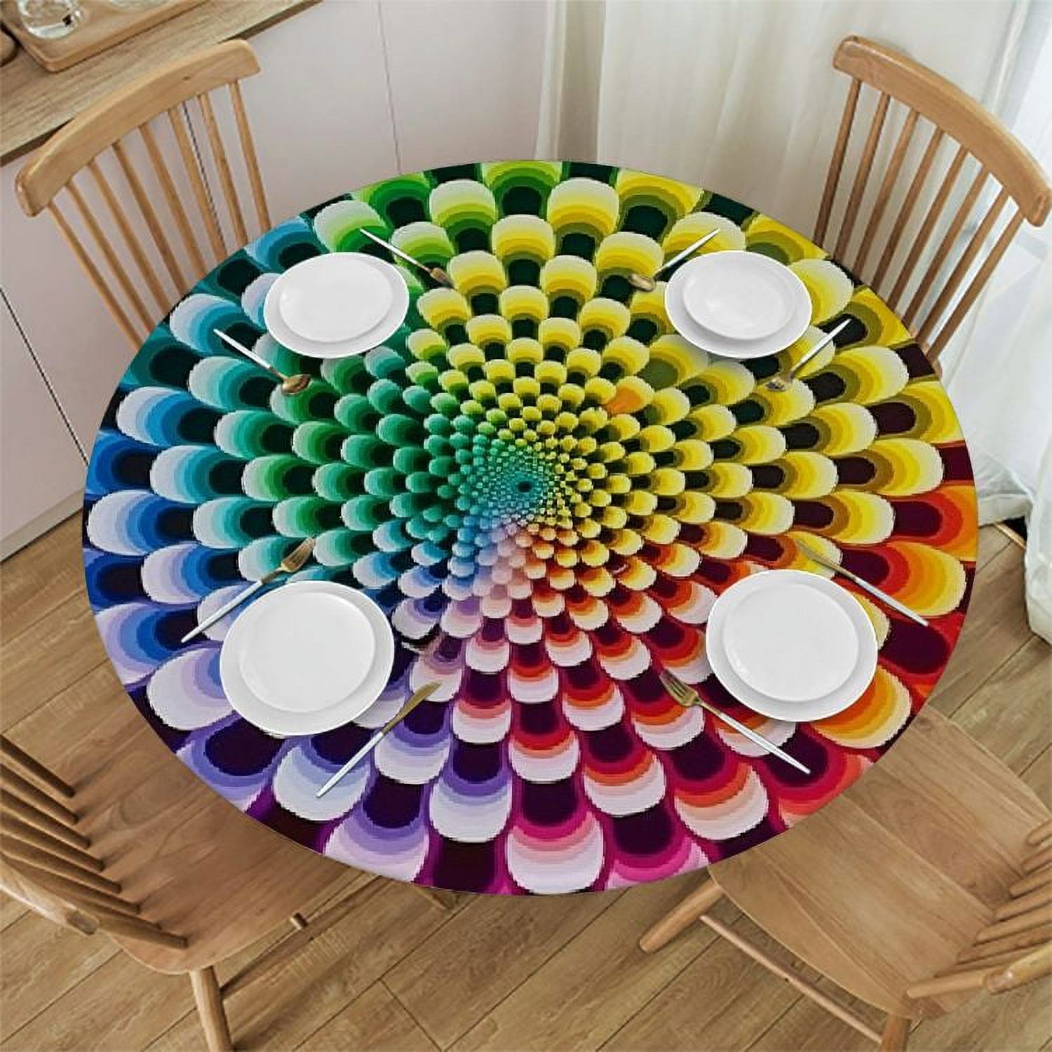 Decorative Round Table Cover Elastic Tablecloth, Colorful Polyester